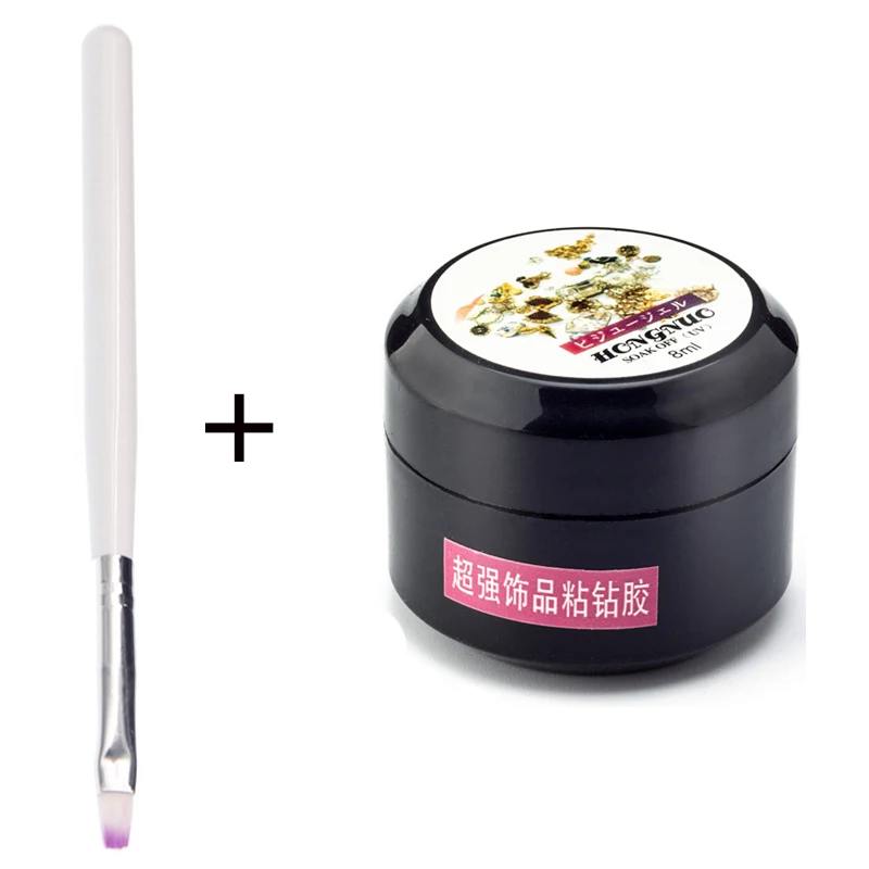 

8ML/Box Gel Nail Art Rhinestone Gel Strong Glue Use For Nail Tips 3D Decoration Jewelry With Painting Brush Pen
