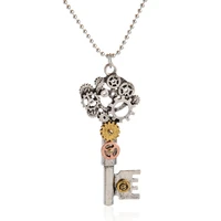 doreenbeads fashion steampunk pendant necklace silver color ball chain silver bronze copper gear key pendant jewelry1 piece