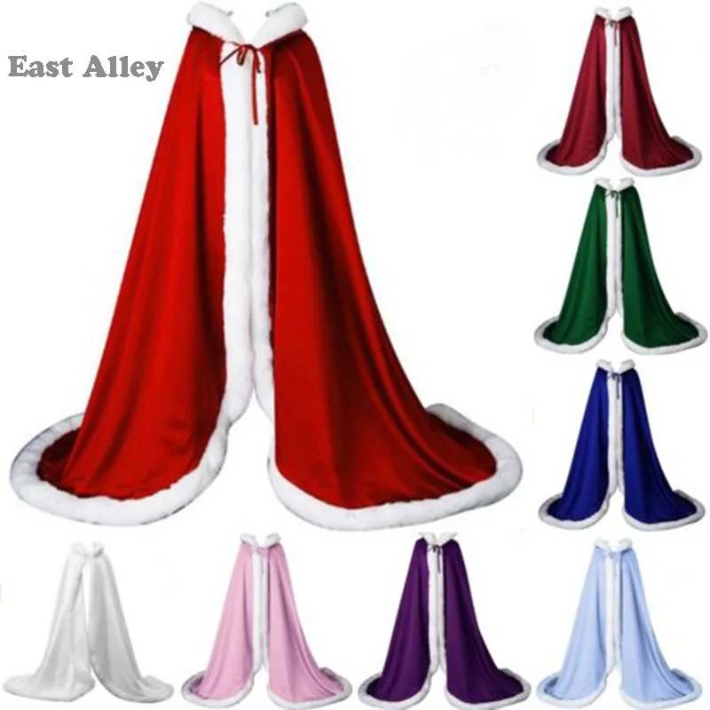 

Fashion Ivory White Hooded with Faux Fur Trim Winter Wedding Long Cloak Cape