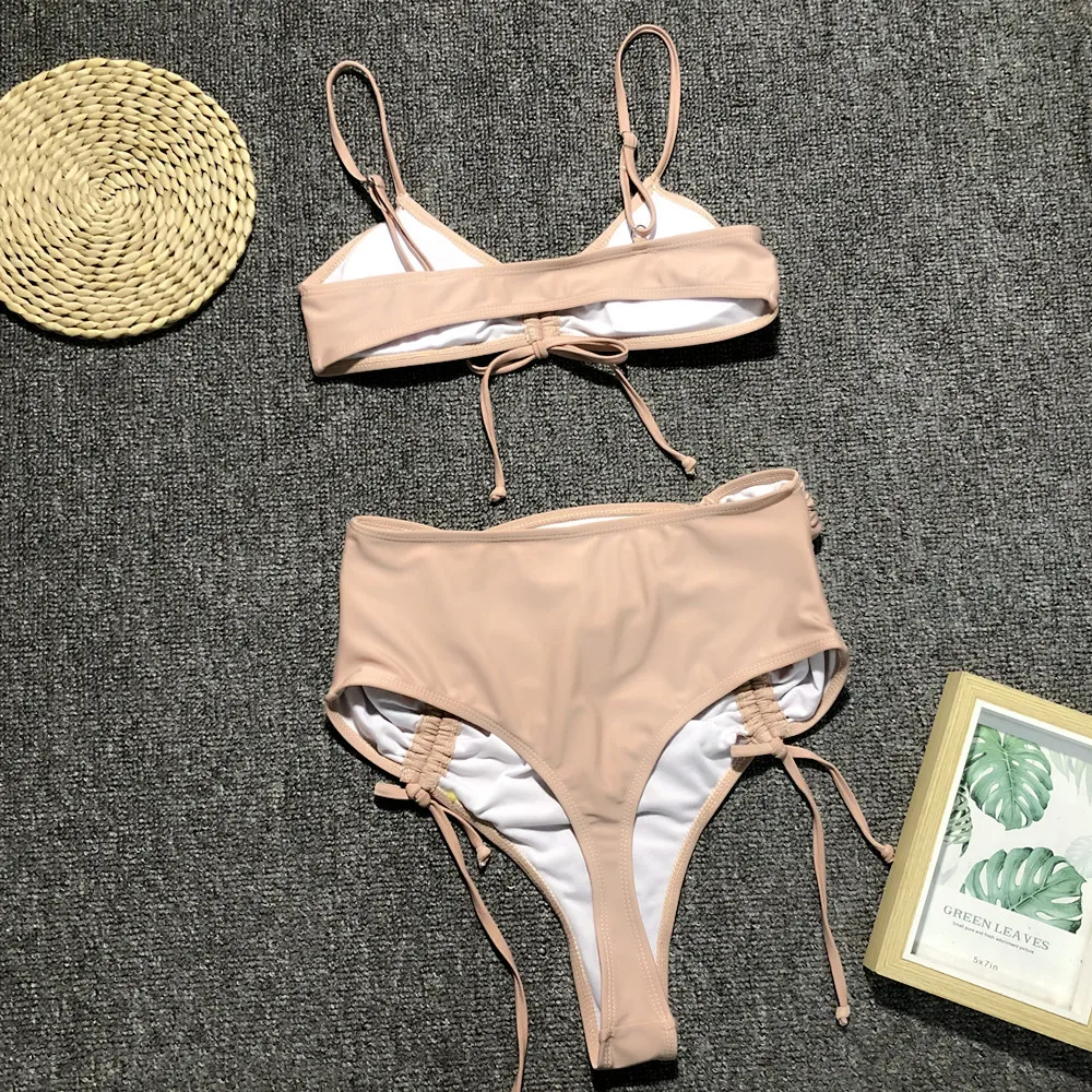 Женские сексуальные бразильские Наборы бикини пуш ап с высокой талией плиссированные стринги купальные