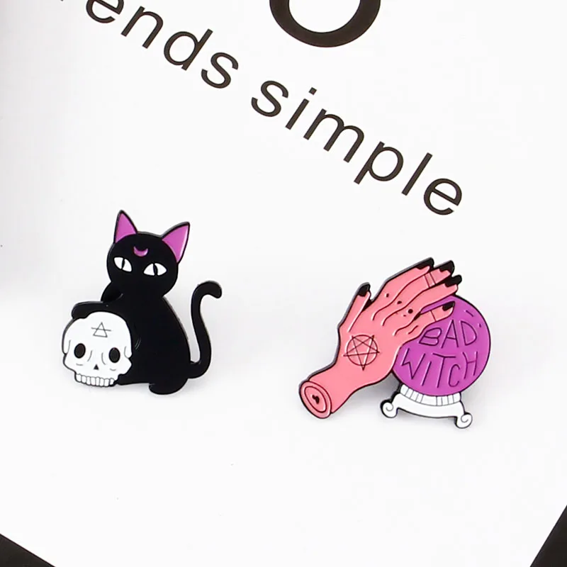 Штифт штифт Bad Witch с кристаллами в виде черных кошачьих рук черепа набор штифтов