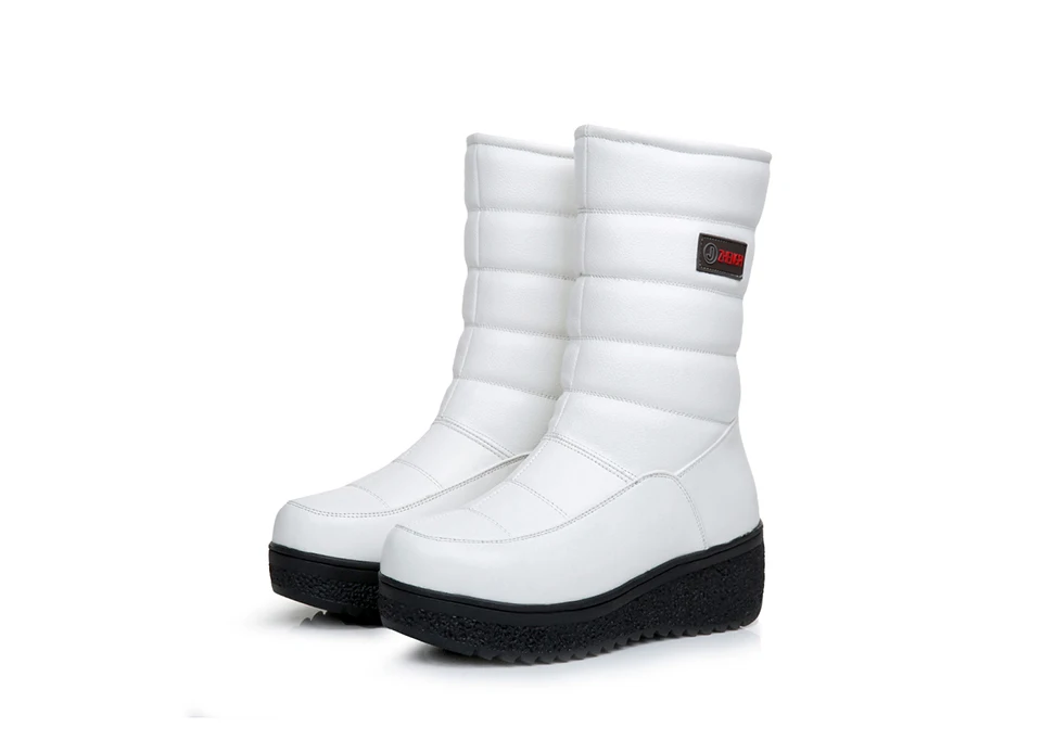 New Winter Mid Calf Boots Women Genuine Leather Boots Wedges Round Toe Mid Heels Boots High Quality Shoes Size 34-41 M4.0