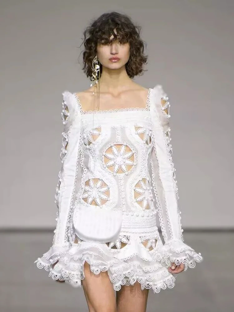 Женское Пышное Платье с вырезом лодочкой ажурное кружевное платье юбкой годе для