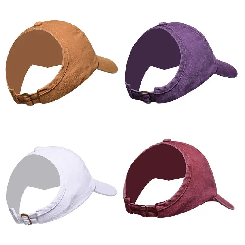 

Women Men Half Empty Top Sunshade Baseball Cap Vintage Washed Color Backless Ponytail Messy Bun Sports Adjustable Trucker Hat