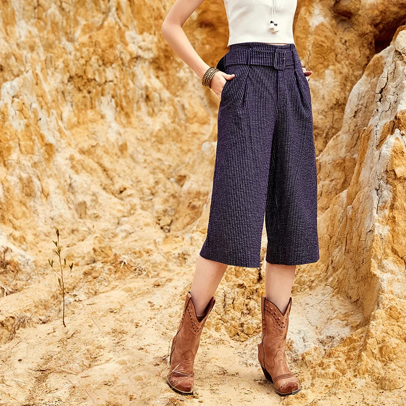 ARTKA 2018 лето новые женские богемные полоски широкие брюки винтажные хлопковые и