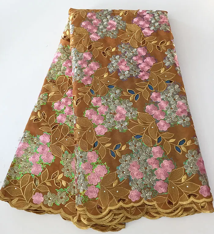 Gold Pink Silver Золотой Розовый уникальное мягкое двойное кружево из органзы африканская кружевная ткань ручной обработки с большим количеством блесток 5 ярдов/шт - Цвет: Gold Pink Silver