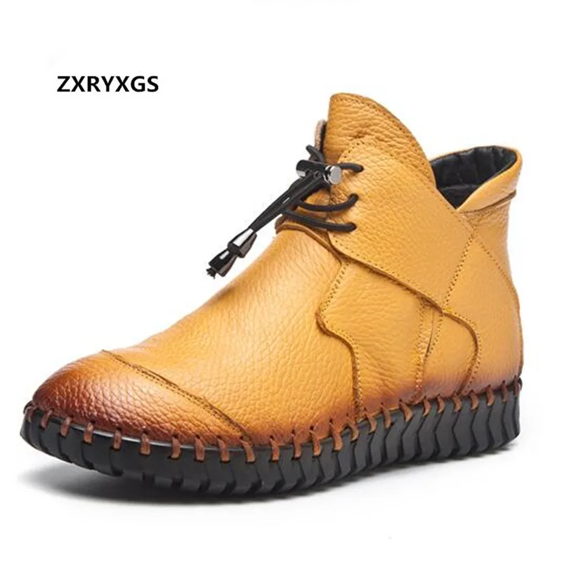 

2022 New Autumn Winter Genuine Leather Shoes Woman Boots Ankle Boots Warm Comfort Soft Non-slip Flat Boots Plus Size 35-43