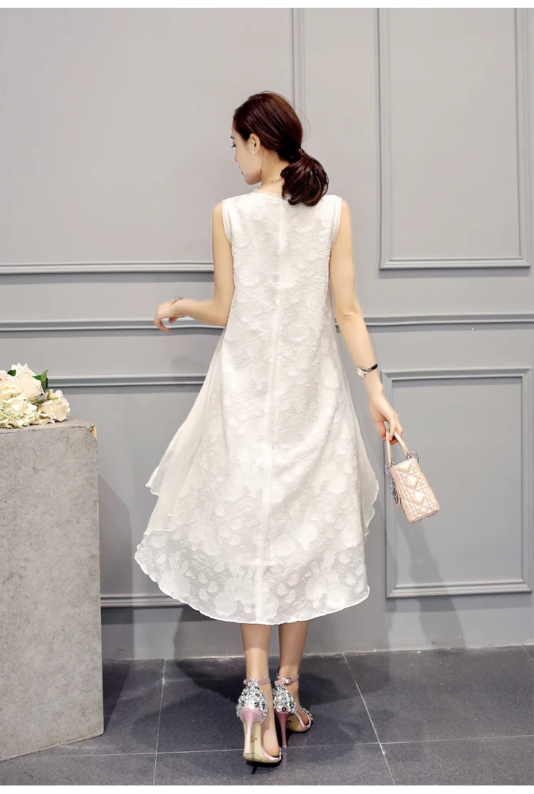 Летнее женское платье без рукавов 2020 Новое повседневное шифоновое средней длины