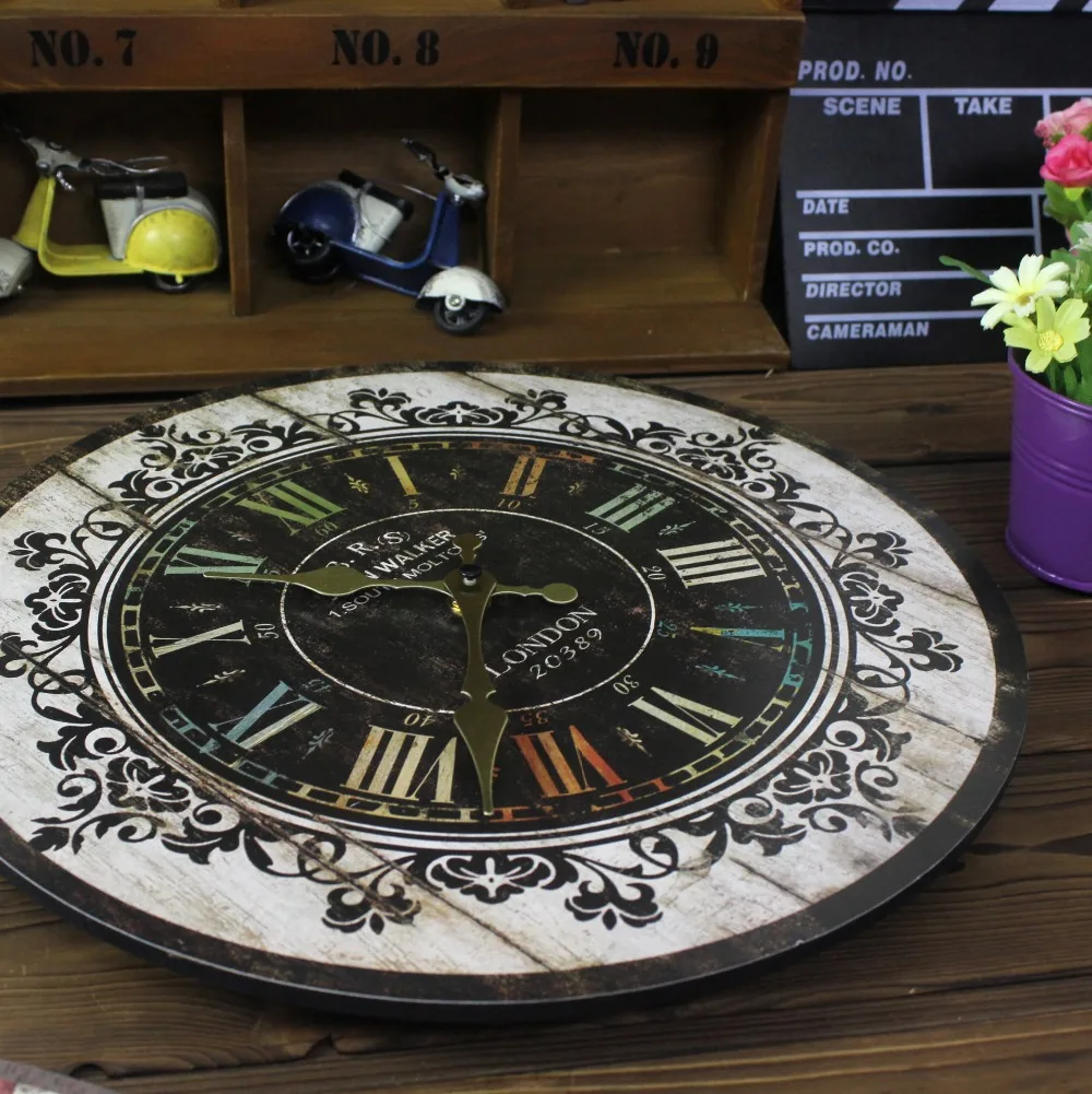 Большие размеры настенные часы винтажные цветочные деревянные кухня