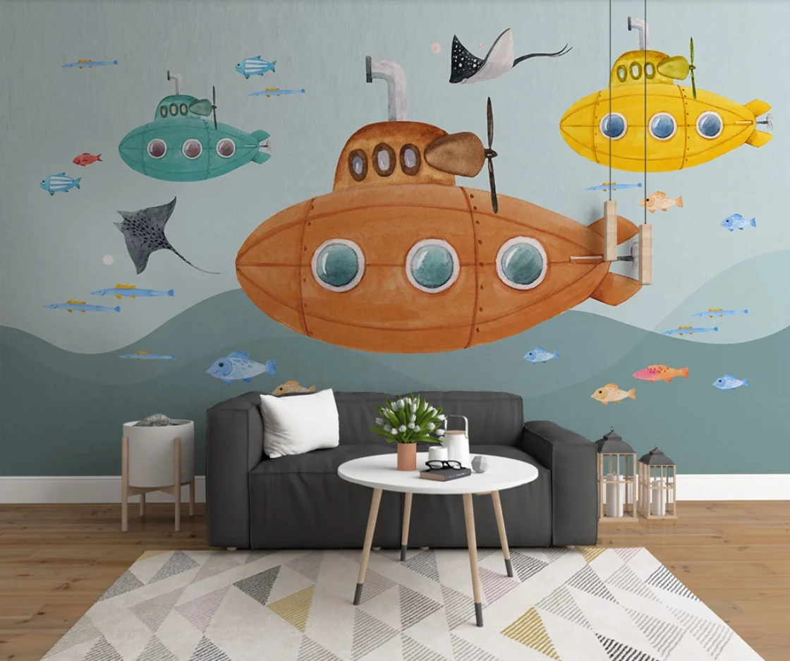 Тапете Dziecieca настенная Бумага коробки подводная лодка в морском стиле свяжитесь