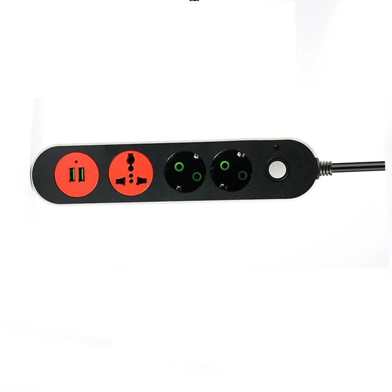 Умная USB Розетка с розеткой, штепсельная вилка европейского стандарта, 3 выхода, 2 порта, USB зарядное устройство-2 м, шнур питания, адаптер для путешествий, для смартфонов, планшетов