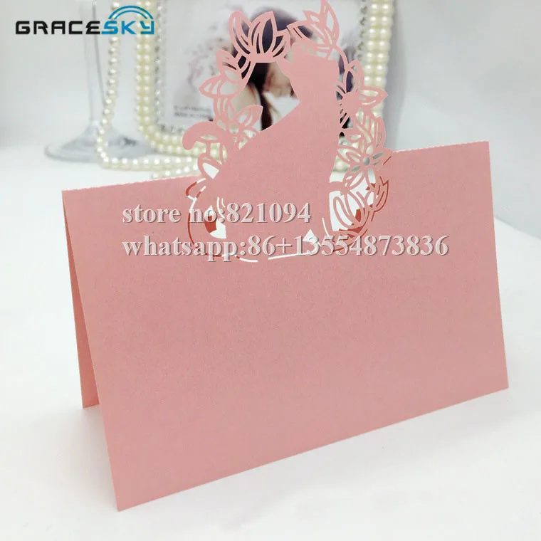 50 шт. Бесплатная доставка лазерная резка кошка с цветами товары вечерние