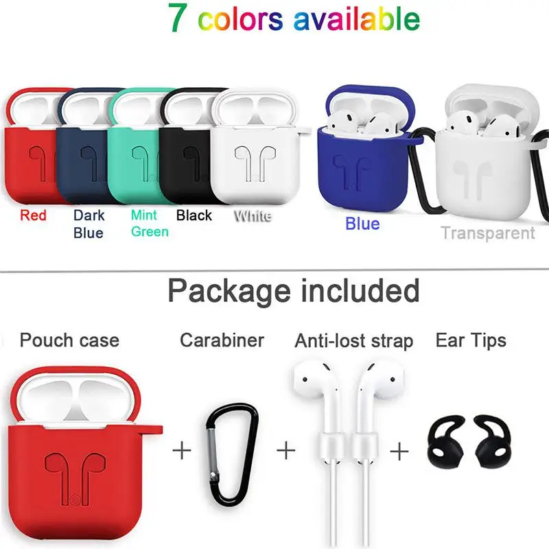 Силиконовый чехол для Apple AirPods + карабин ремешок наушников Наконечники аксессуары