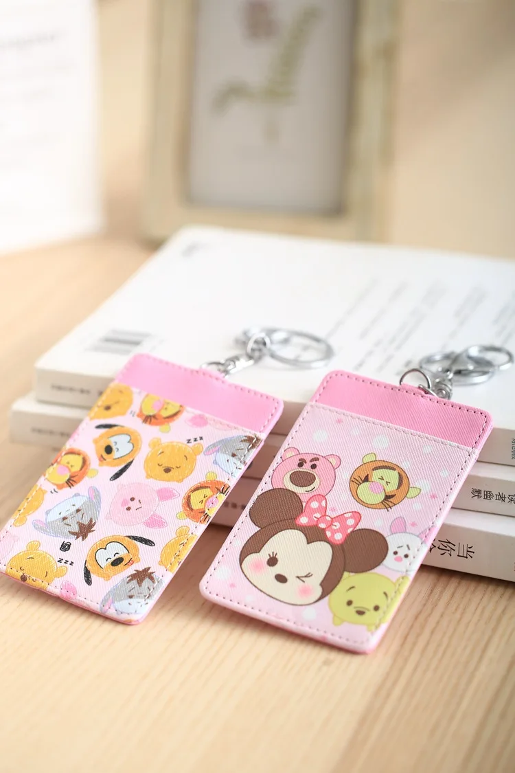 Disney мультфильм Плюшевый Tsum pu Держатели карты и ID брелок студент ID набор контроля доступа знак кожаный чехол для карт хранения набор