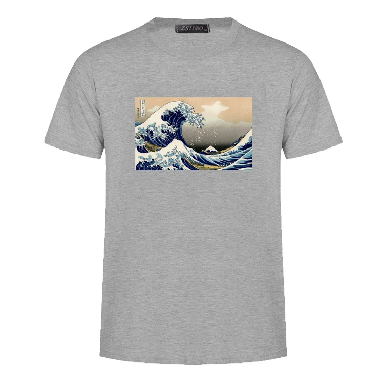 S5MC69-Grey-1 Мужская футболка с принтом "Great wave off kanagawa", Ретро стиль, короткий рукав, тонкие топы, звездная ночь, забавный мультфильм, Harajuku, Мужская футболка, S5MC69 - Цвет: S5MC69-Grey-1