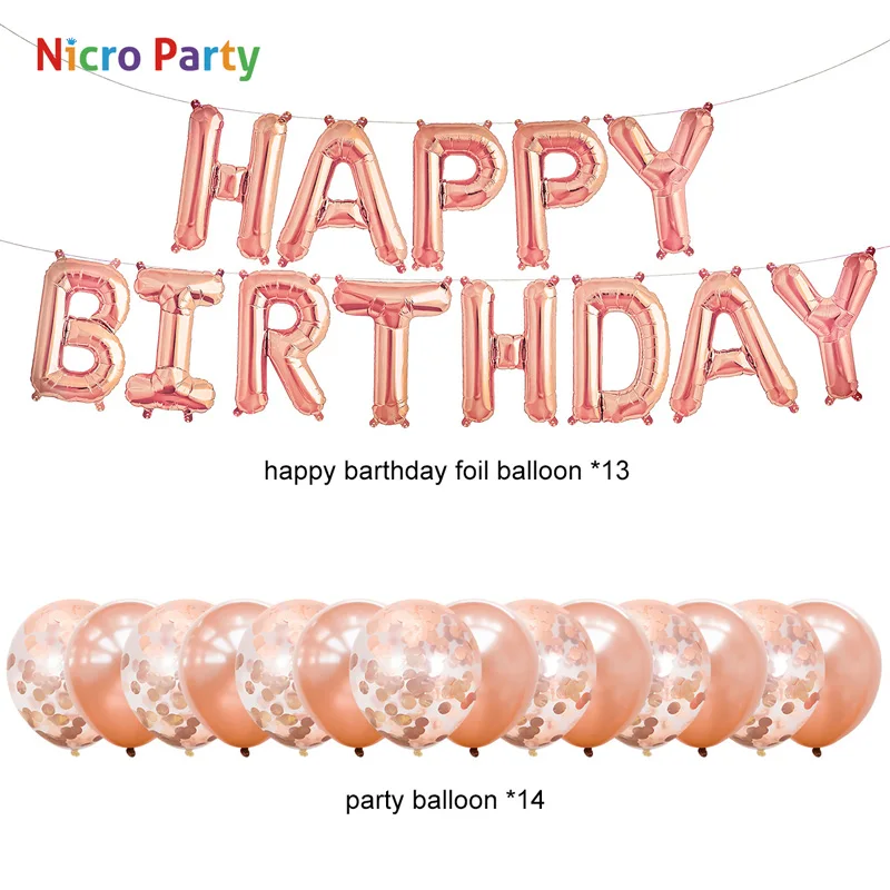 Nicro 62 шт./компл. Happy День рождения Комплект украшений из розового золота фонари цветы воздушные шары для дома Декор DIY# Set94