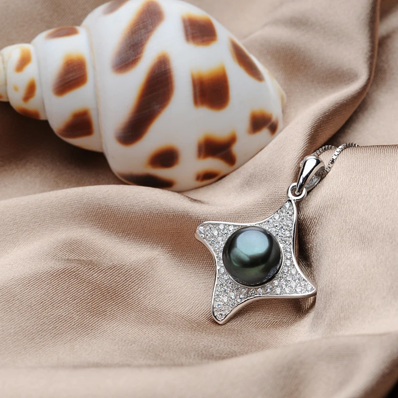 925 Sterling Silver Star Pendant Necklace Fine Pearl Jewelry for Women 8-9mm Freshwater Black Chain Beads Luxury Feige | Украшения и