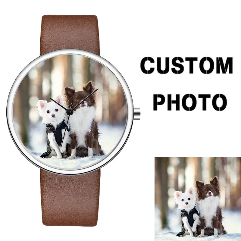 ساعة صور مخصصة للعائلة والقطط والكلاب ، مينا ، ملصق خاص ، فارغة ، ساعة للتخصيص ، مع شعار صورة OEM ، للجنسين ، CL023