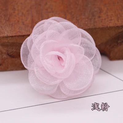 Light pink 10 шт./Партия DIY 4 см материал волос сгоревшие края кружевные вставки, аппликация Снежная пряжа роза цветок стерео ручная шпилька ткань аксессуары - Цвет: Light pink