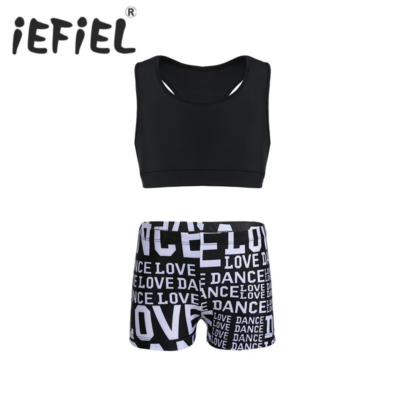 

iEFiEL Girls Kids Children 2PCS Tankini Outfit Tank Top with Letters Printed Sports Bottoms Set for Ballet Dance Gym Workout