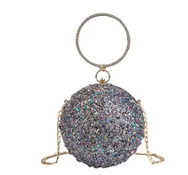 Dark gray round bag Для женщин Вечерний Клатч модная одежда для девочек с металлической ручкой-кольцом сумки серьги-бусины с блестками Роскошные цепочки плеча Crossbody сумки женские - Цвет: Dark gray round bag