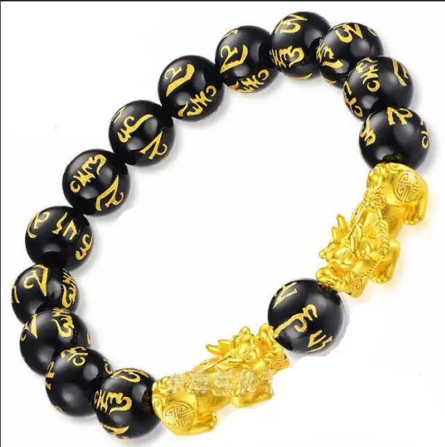 Браслет с имитацией золота черный обсидиановый браслет бисером фэн шуй