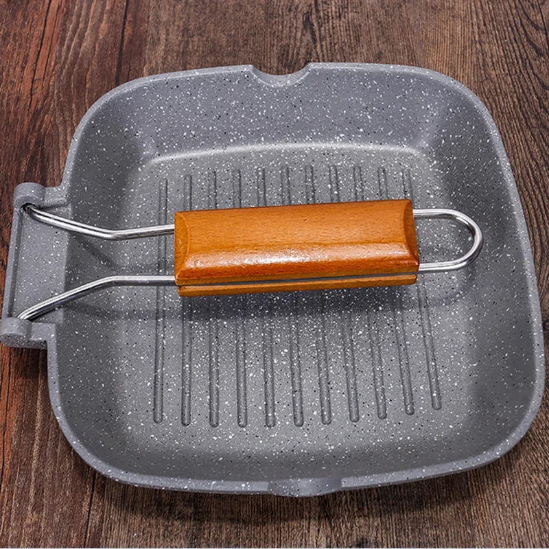 

20cm Portable Non-sticky Steak Frying Pan Thicker High Grade Stripe Design Square Pan Free Shipping