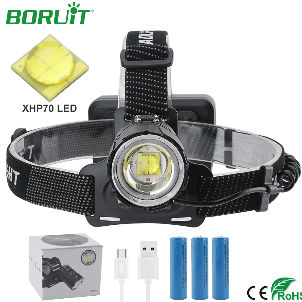 BORUiT высокомощный светодиодный налобный фонарь XHP70 масштабируемый