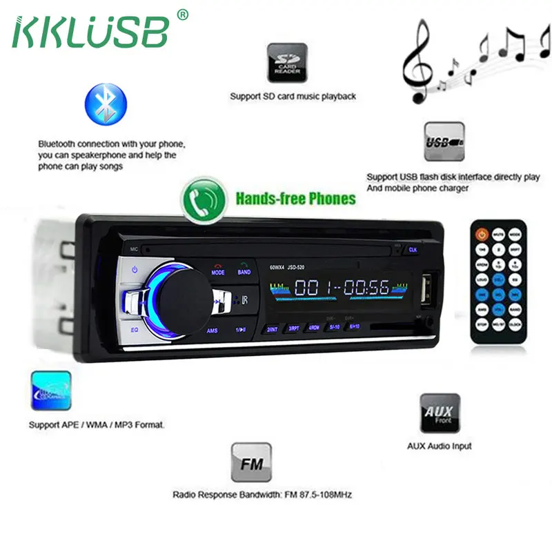 Авторадио 1 Дин радио JSD-520 стерео bluetooth аудио mp3 диктофон usb sd вход aux ото teypleri Авто плеер автомобиля Радио