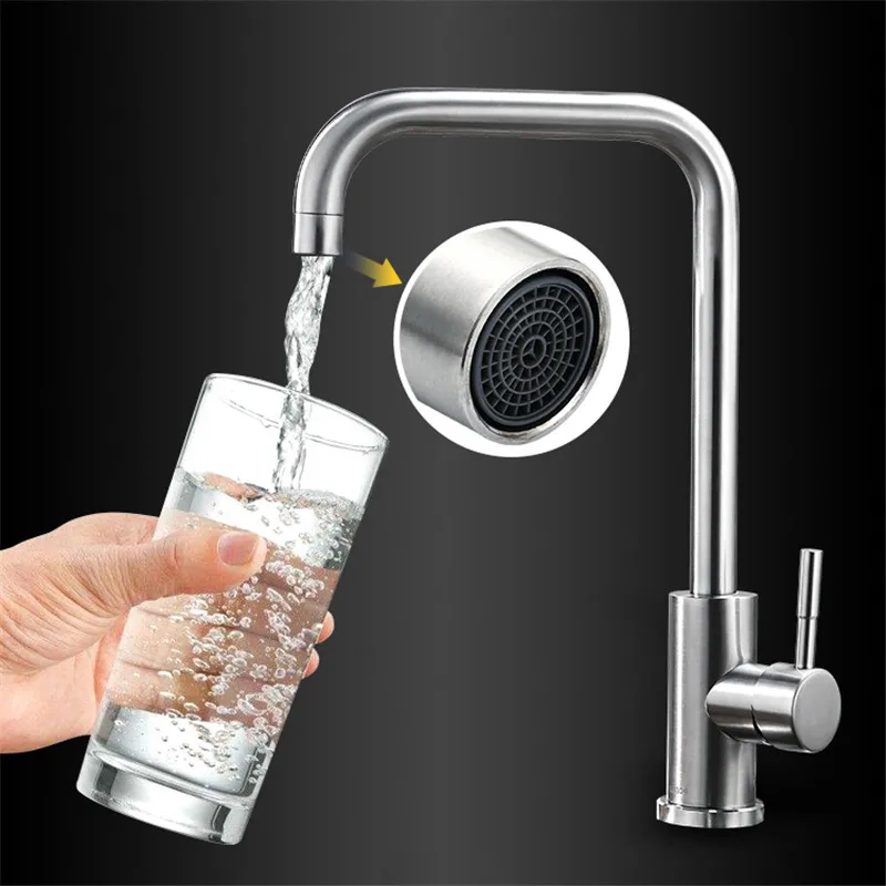 Kitchen Faucet 360 Rotate Silver Mixer Faucet for Kitchen Hot and Cold Water Mixer Tap Swivel Deck Mounted Crane for Sinks
