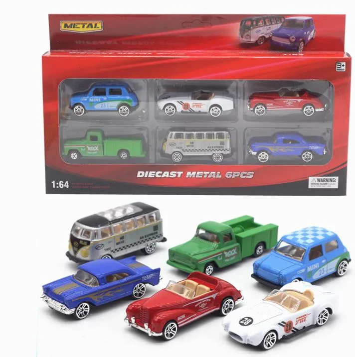 Имитационная Классическая игрушечная машинка, 1: 64 масштаб сплава автобус, грузовик автомобиль игрушки, 6 шт Коллекционная Игрушечная модель, детский подарок