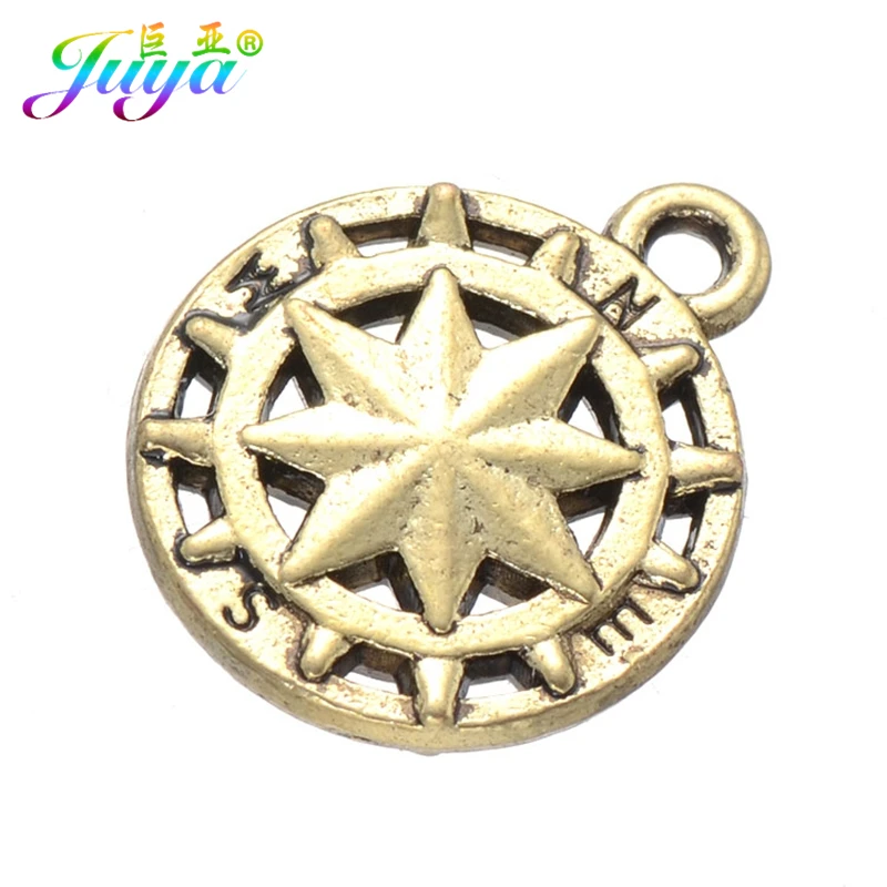 Juya 10 шт./лот оптовая продажа античные золотые/Серебристые Подвески с компасом и