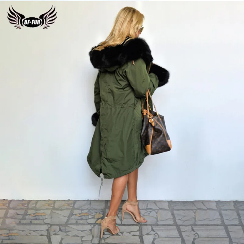 ArmyGreen/Русская шуба, натуральный мех, парка с капюшоном, женская зимняя коллекция, цельный деним с мехом, куртки, Лисий мех, натуральный мех