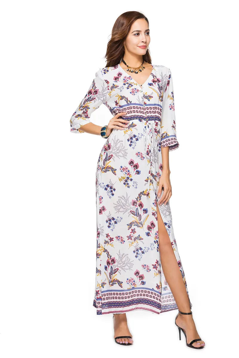 Boho длинное пляжное платье, летнее женское платье-туника на пуговицах, платье с разрезом спереди, купальный костюм, накидка, купальник, юбка, халат De Plage A52