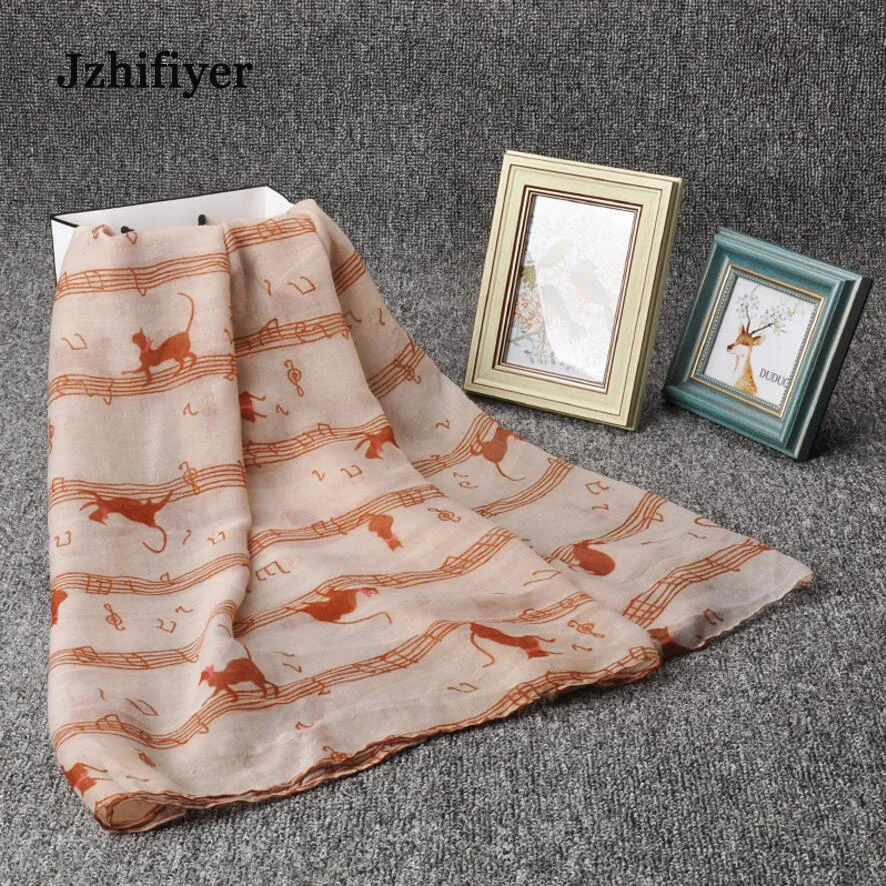 Cats Scarf Shawls Music Note G-Clefs Hijab Womens Viscose Muslim Bandana Feminino Inverno Pareo Beach |