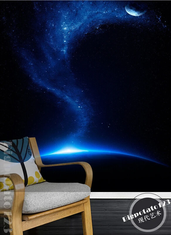 Объемная большая настенная роспись на заказ красивая мечта голубое звездное