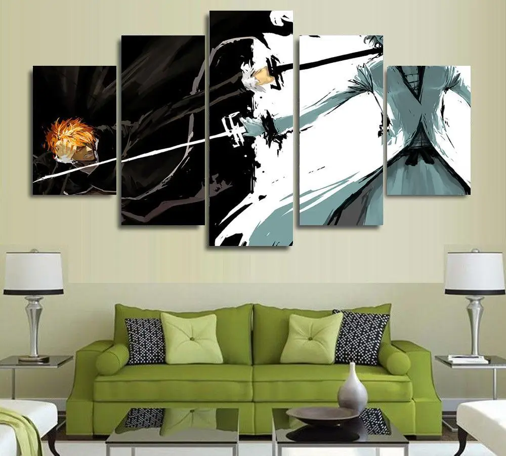 

5 Panels Wall Art Anime Bleach Ichigo Kurosaki 5 Pieces Paintings Canvas Poster Unframed 9004