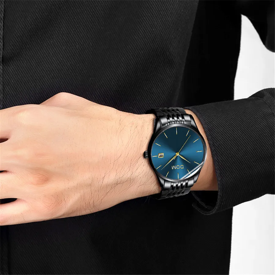 Часы DOM Мужские кварцевые с сетчатым браслетом ультратонкие из нержавеющей