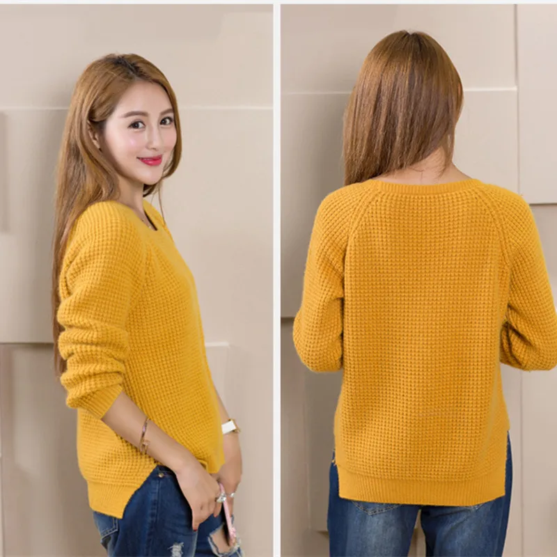 2017 Новый Зимний женский кашемировый свитер с круглым вырезом пуловер разрезом
