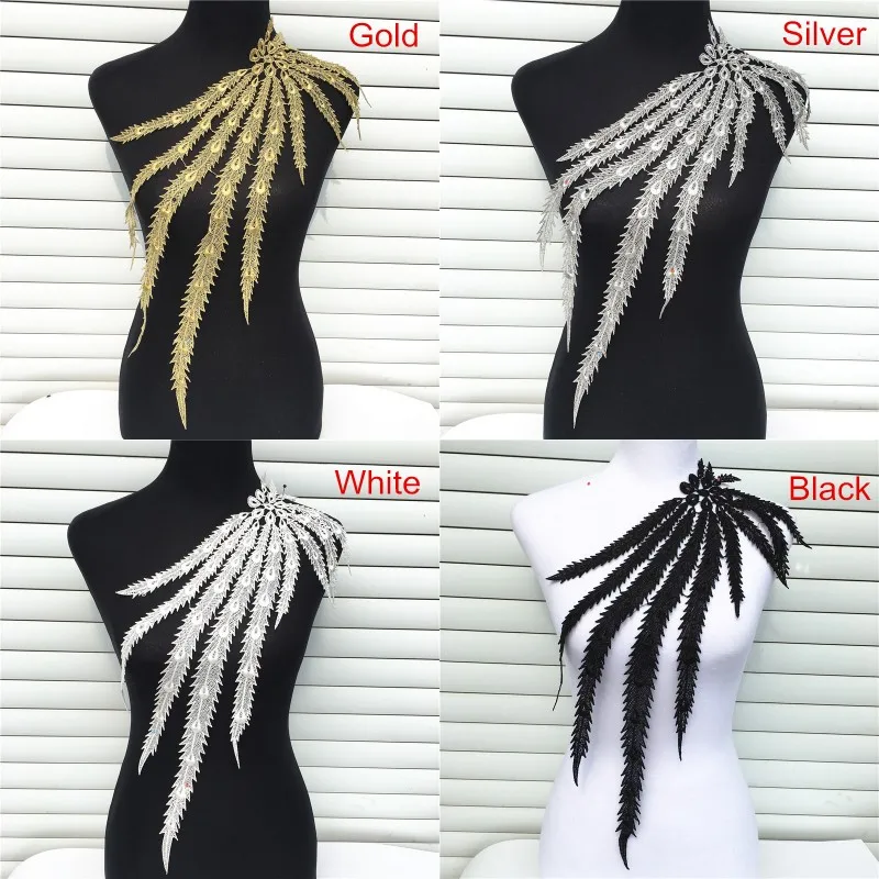 

1pc 57*22cm Embroidered Venise Lace Fabrics For Sewing Neckline Collar Applique Phoenix/peacock Feather Diy Dress Accessories