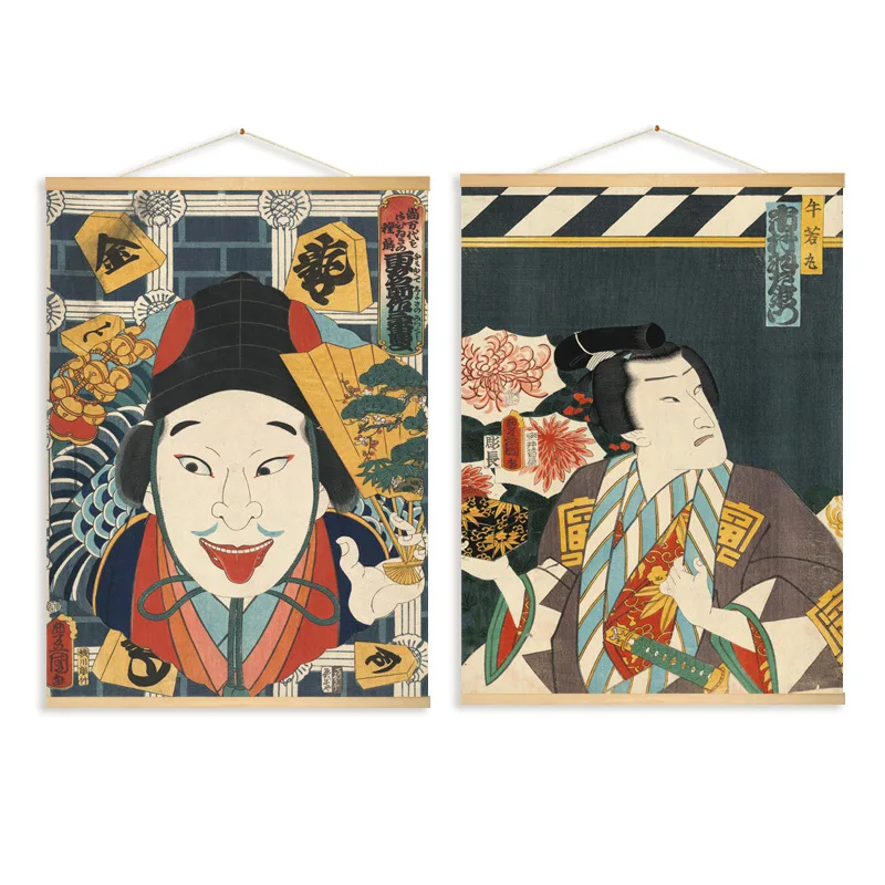 Японский стиль Ukiyoe Yamato-e подвесной прокрутки живопись Постеры-холсты и репродукции, настенное искусство настенные картины нордический домашний декор