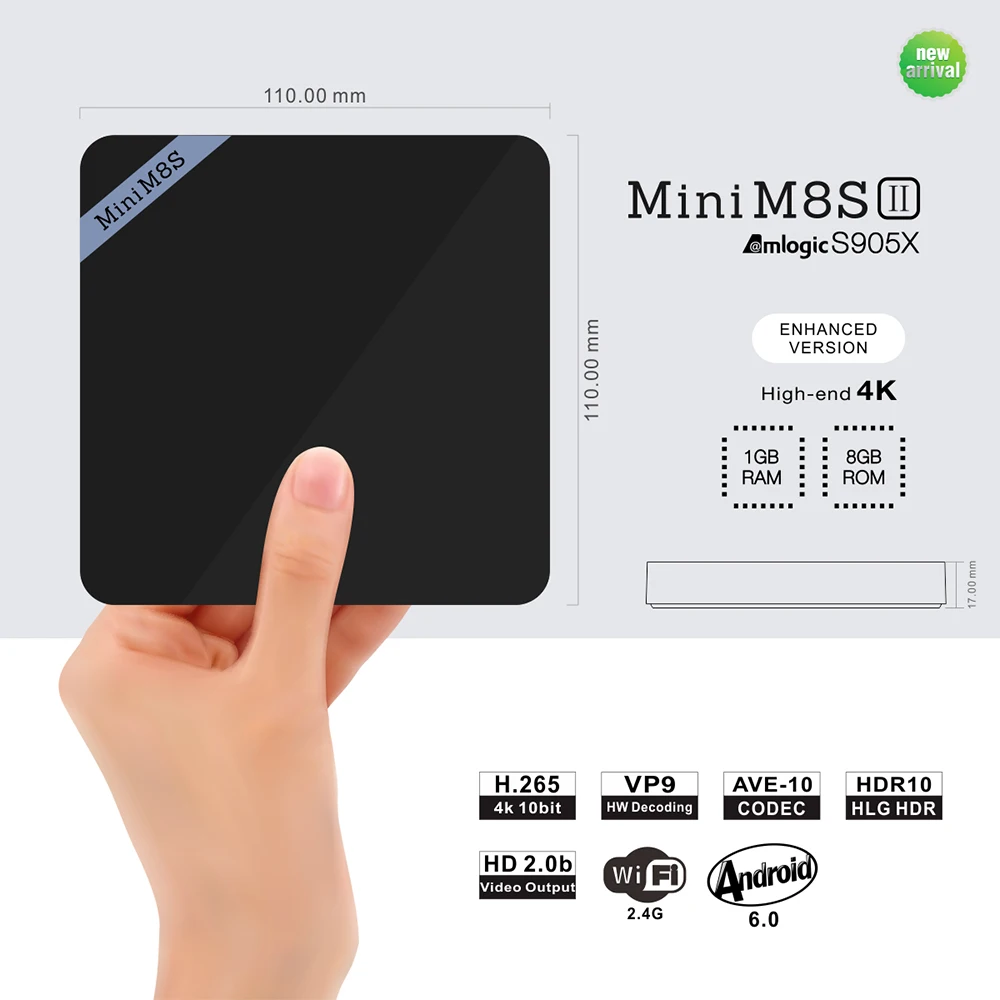 Мини M8S II 4 К ТВ Box Amlogic S905X ядра 64Bit Android 6.0 VP9 H.265 декодирования media player 1/ 2 ГБ