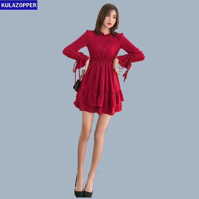 KULAZOPPER 2019 новые весенние Для женщин платья красные женские корейские издание моды