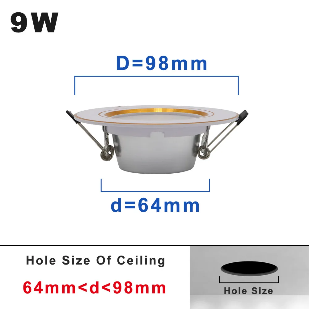 9W Gold 220V Светодиодный светильник круглая утапливаемая 5 Вт, 9 Вт, 12 Вт, 15 Вт, 18 Вт, белый/теплый белый Светодиодный точечный светодиодный светильник лампы для Спальня Кухня столовая - Испускаемый цвет: 9W Gold