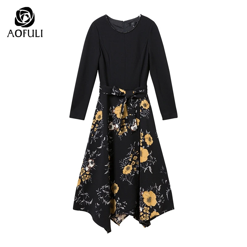 AOFULI M Xxl Xxxl 4xl Плюс Размеры элегантная женщина платье с цветочным принтом