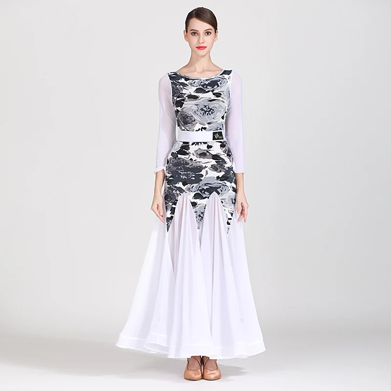 

Women Printing Ballroom Dress Sexy Tango Waltz Standard Dance Dancing Dresses Flared Sleeve Modern Dance Practice Outfit DC2451