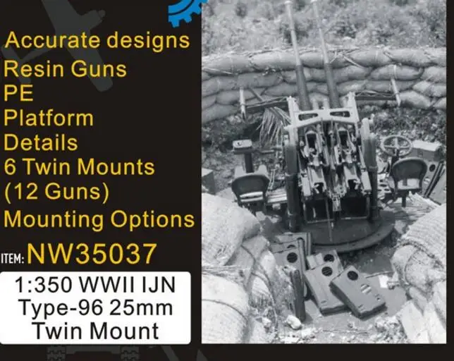 

1/350 WWII IJN Type-96 25mm Twin Mount - 6 twin mounts (Resin + Metal Etched Sheet)