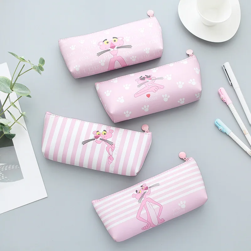 Новый 1 шт. Kawaii розовый леопард PU школьный канцелярский пенал Розовая пантера для