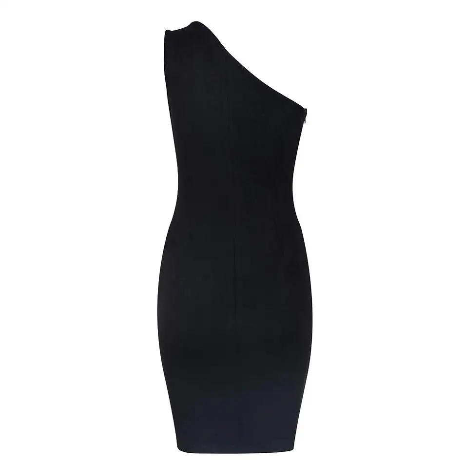 Самое новое летнее платье для вечеринок знаменитостей Bodycon для женщин Черное без рукавов Одно плечо Бриллианты Сексуальное ночное клубное платье.