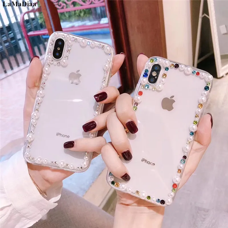 Мягкий чехол для телефона iPhone 11 Pro MAX 5 SE 5S 6 6s 7 8 plus 6plus 7/8plus X XS max XR Crystal Heart Diamond pearl